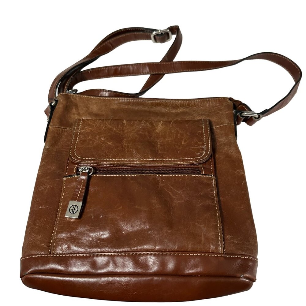 Giani Bernini brown distressed leather multi compartment crossbody purse